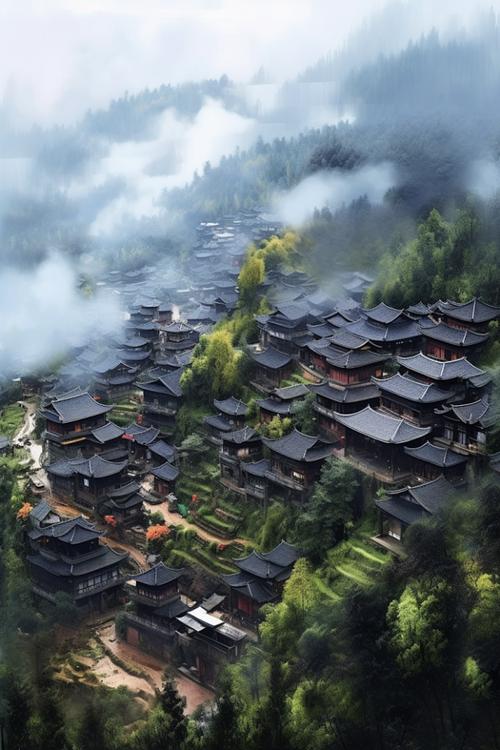 国内城市贵州千户苗寨旅游景点风景摄影图